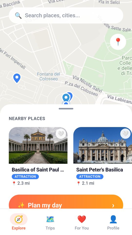 Explore map with nearby places
